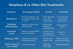 How Often Can I have Morpheus 8? 2 Table to show benefits of Morpheus 8 Leicester compared to other skin treatments